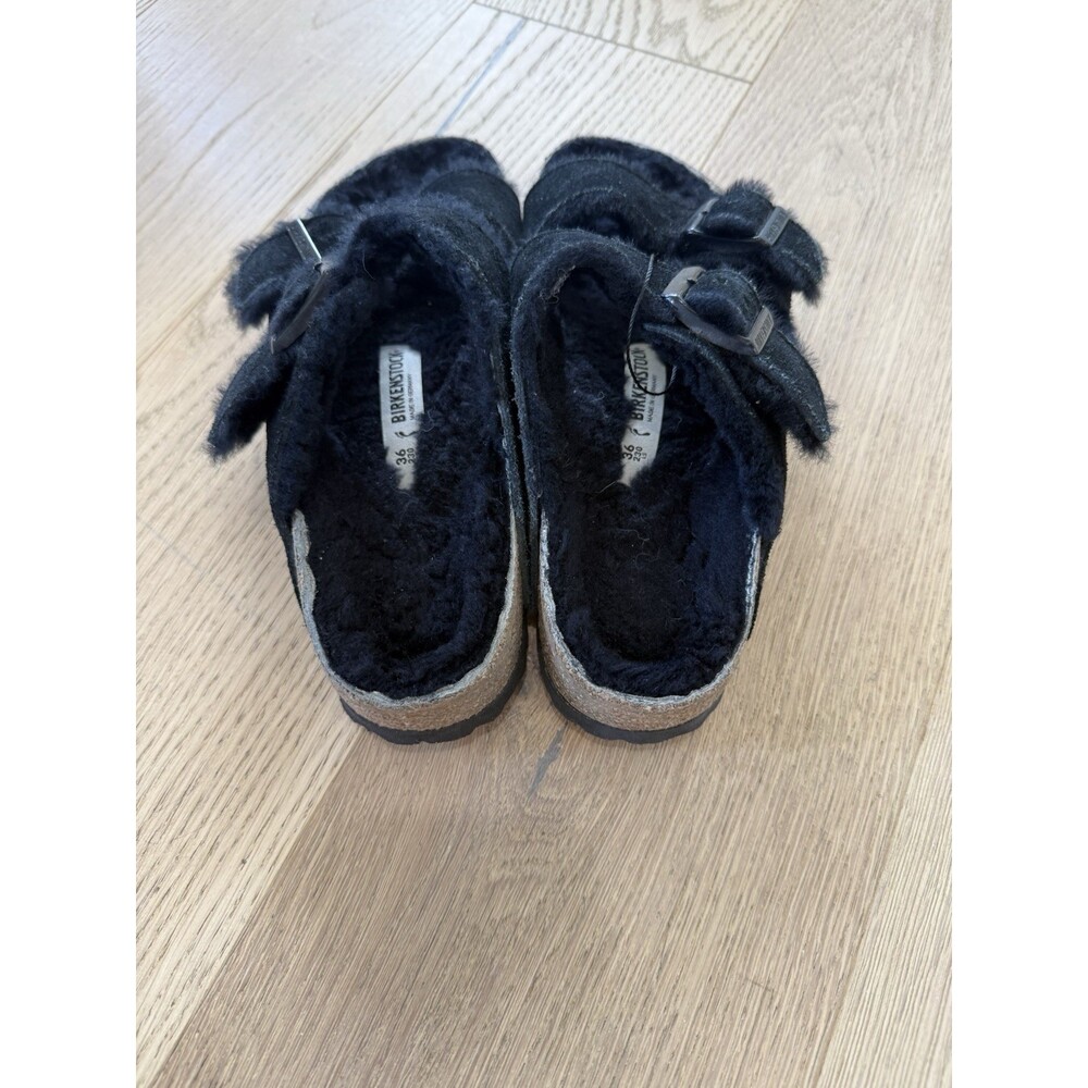 Birkenstock Arizona Black Suede Shearling Sandals Women’s Shoes 36 5 6 Buckle - Picture 3 of 6
